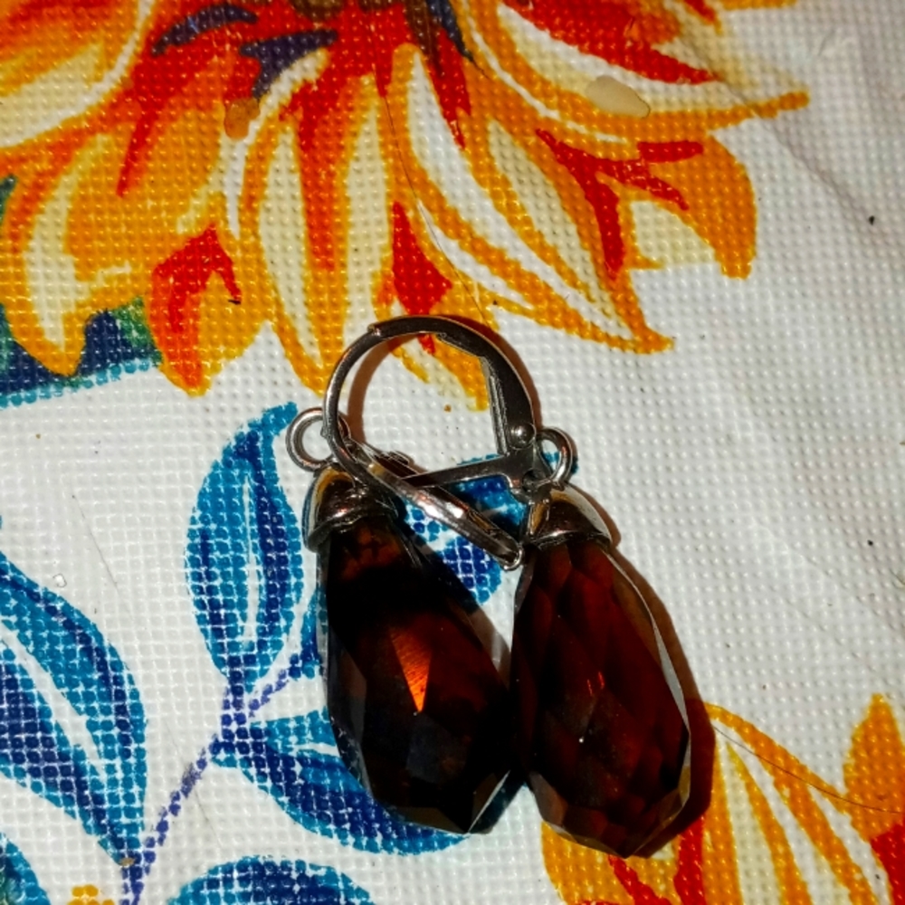 Brown hoop stone earring never worn